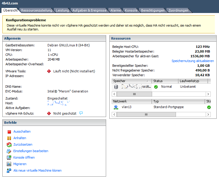 vSphere HA VM nicht geschützt